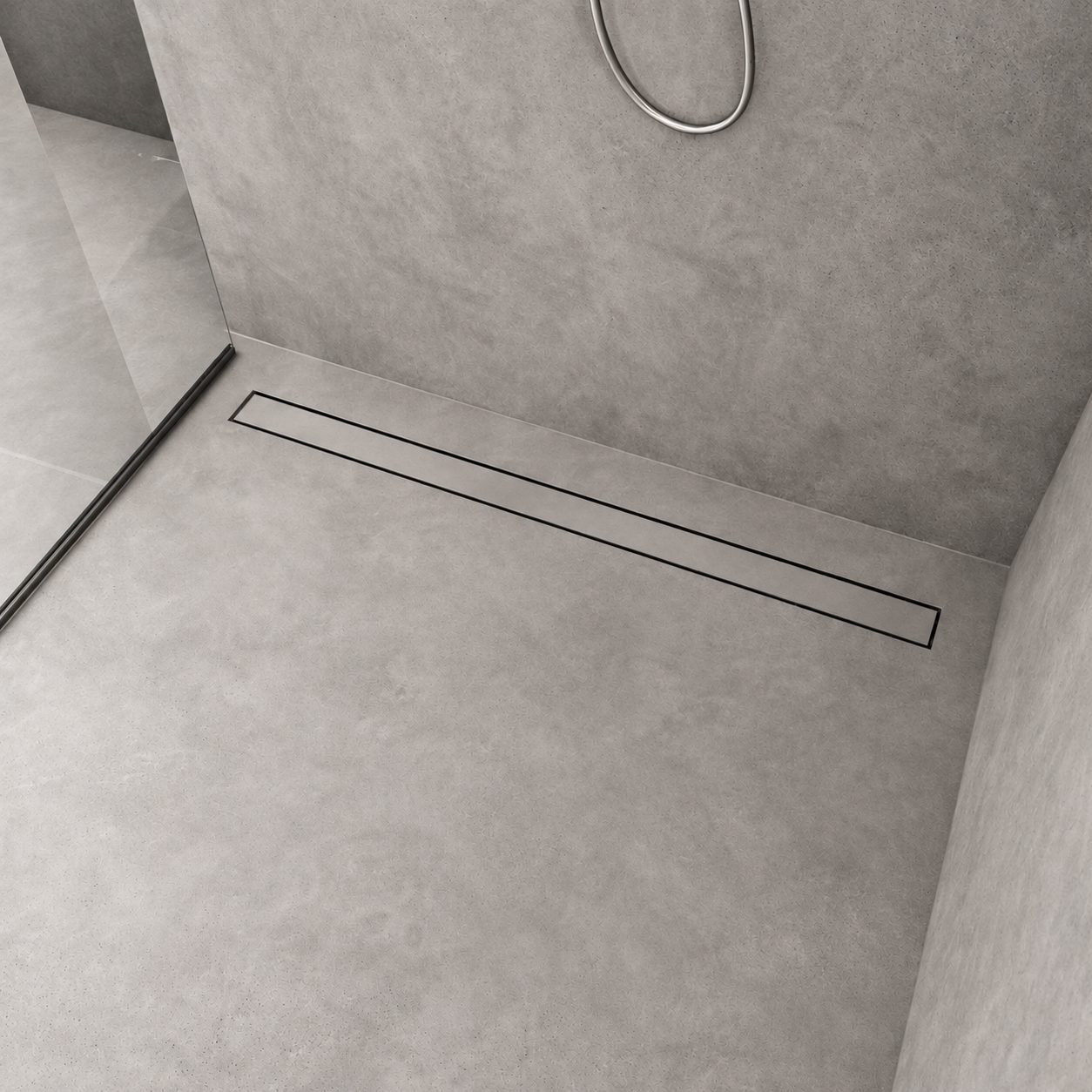 Ralo linear invisível em box de banheiro Mozaik